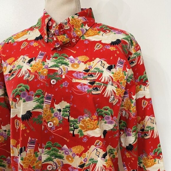 NAKED & FAMOUS JAPAN TSURU FESTIVAL CAMP BUTTON DOWN SHIRT - M - Picture 4 of 10